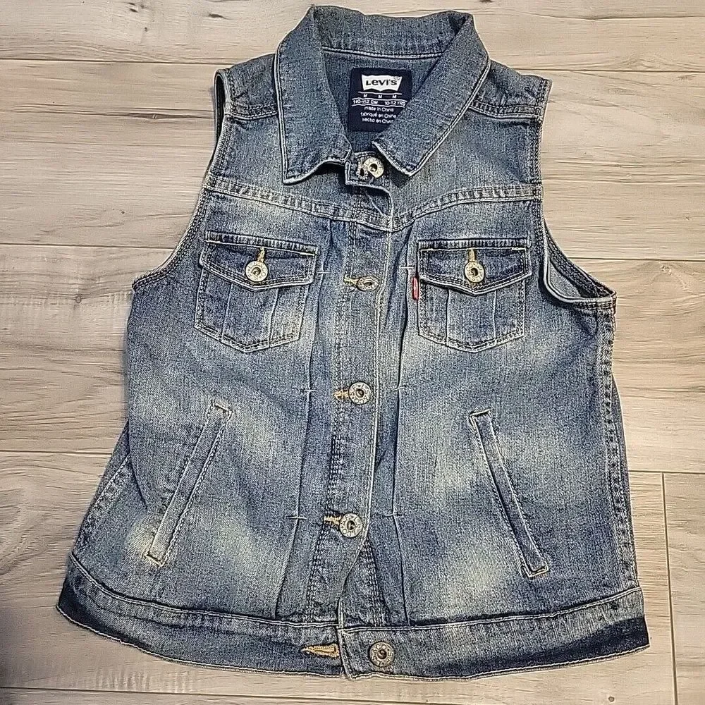 Levi's Denim Vest Youth 10-12 Blue Button‎ Up  Jean  Jacket